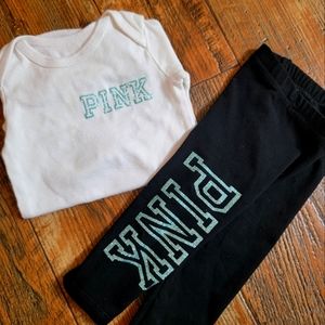 PINK baby girl 3-6 onesie and pant set